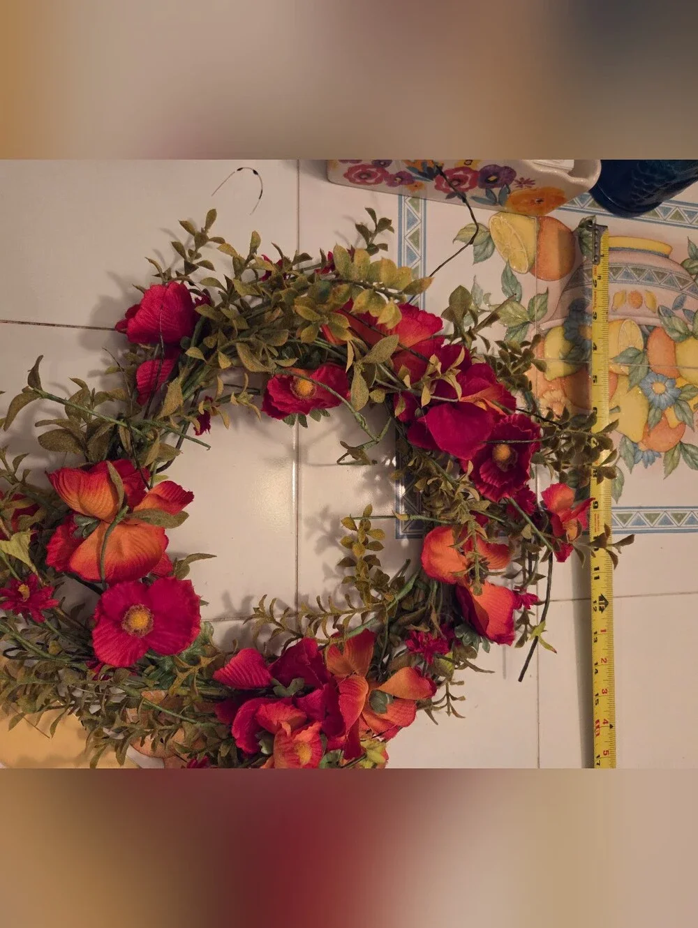 Red & Orange Floral Wreath with Greenery - Home Accents